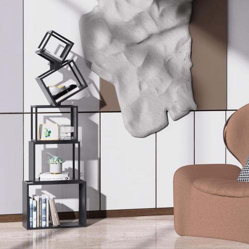 Modern 5-Tier Candle-Shaped Bookshelf, Modern Storage Shelves, Sturdy Metal Shelve and Bookcase for Displaying Books, Decor, and Plants Unique Metal Art Design