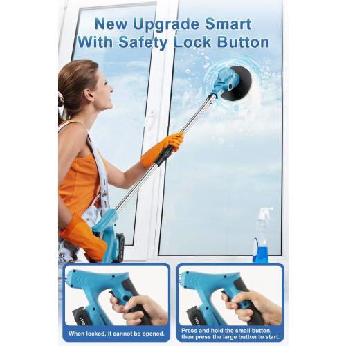 Electric Spin Scrubber Extra Long Foldable,Cordless Rechargeable Spin Scrubber Battery Power 21V,1800RPM Cordless Electric Power Scrubber with 6 Brushes for Bath/Tub/Tile/Floor/Walls