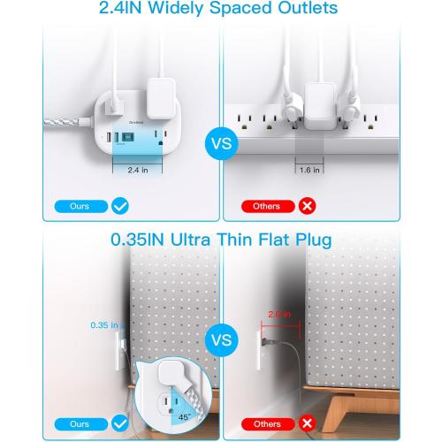 Cruise Essentials 2025,One Beat Travel Power Strip with USB C,Flat Plug Extension Cord with 3 Outlets 4 USB Ports(2 USB C),5 ft Desk Wall Outlet Extender,Non Surge Protector for Cruise,Dorm Room,ETL