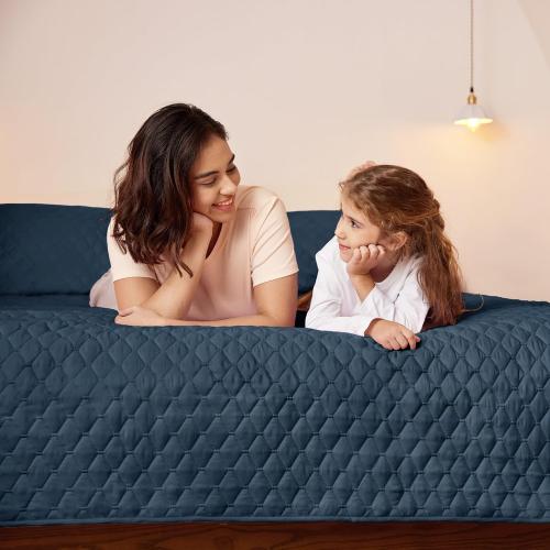 Exclusivo Mezcla Reversible Full Queen Quilt Bedding Set with Pillow Shams, Lightweight Quilts Queen Size, Soft Bedspreads Bed Coverlets for All Seasons - (Navy Blue, 90x96)