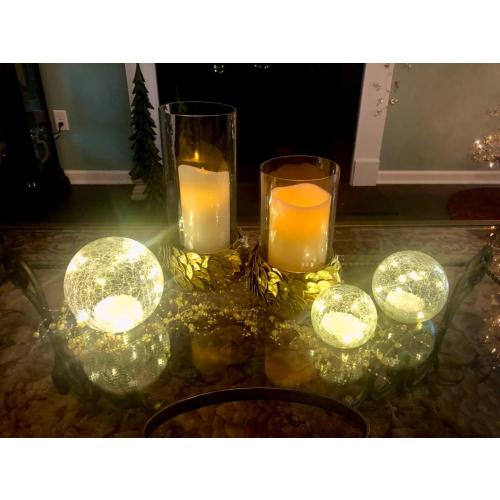 Crackle Globe LED Lamp Battery Operated , Lighted Glass Orb for Festival Christmas Decoration, Gold Mercury Glass Ball Light for Living Room Indoor (No Timer)
