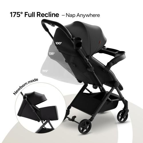 Mompush Lithe V2 Lightweight Travel Stroller, Compact Foldable Baby Stroller with Travel Bag, One-Hand Fold Stroller, Snack Tray, Mechanical Recline Seat, Airplane-Ready, UPF 50  Canopy & Rain Cover