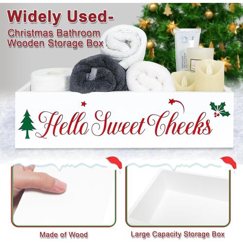 Funny Christmas Bathroom Decor Wooden Storage Box Farmhouse Christmas Decor Toilet Paper Holder Holiday Toilet Paper Holder with Xmas Tree for Bathroom Toilet Tank Organizer Storage Box Xmas Gift