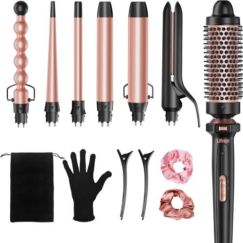Ufree 7-in-1 Curling Iron Set with Interchangeable Ceramic Barrels, Curling Wand Set with Thermal Brush, Hair Straightener and Wand Curling Iron, Versatile Styling Hair Curlers Set, Gifts for Women