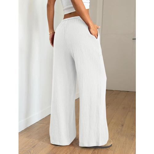 ZAFUL Drawstring Elastic Low Waist Flowy Palazzo Pants for Women with Pockets Casual Loose Pant Spring Summer Outfits medium