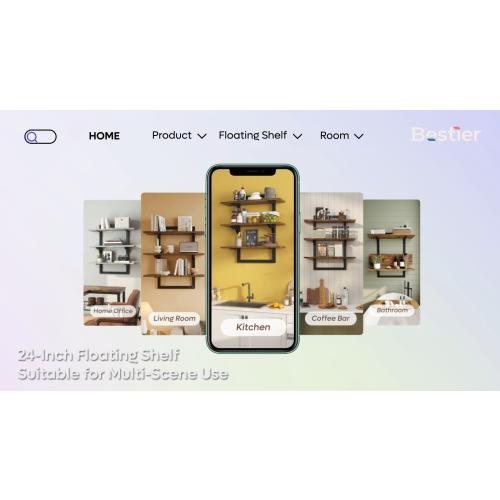 Size 24 Color Grey Bestier Floating Shelves for Wall, 24 inch Kitchen Shelves Wall Mounted, 3 Tier Coffee Bar Shelf with Foldable Brackets, Industrial Display Shelf for Bathroom, Living Room, Retro Grey