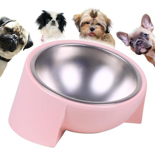 Tilted Dog Bowl for Flat-Faced & Senior Dogs, 15° Slanted Stainless Steel Dog Food Bowl, Elevated Pet Feeder for Small & Medium Dogs, Comfortable Eating Design (Pink, M (420 ML / 1.5 Cups))