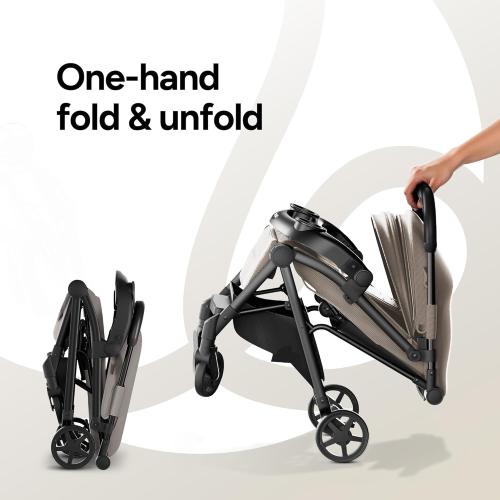 Mompush Lithe V2 Lightweight Travel Stroller, Compact Foldable Baby Stroller with Travel Bag, One-Hand Fold Stroller, Snack Tray, Mechanical Recline Seat, Airplane-Ready, UPF 50  Canopy & Rain Cover