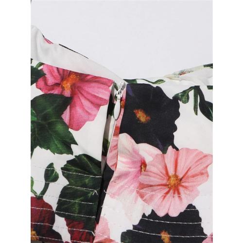 Women's XL Floral Printing Mini Dress Square Collar Sleeveless High Waist Ruffles Dresses