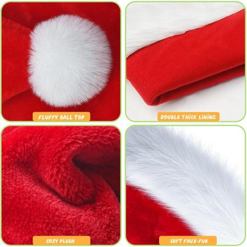 TCJJ: Kids/Baby/Adult Christmas Hat, Santa Hat, Unisex Xmas Hats | Red Velvet Double Thickened Comfortable Soft Liner Fabric for New Year, Festive, Party, Christmas Cosplay, Stage Performance
