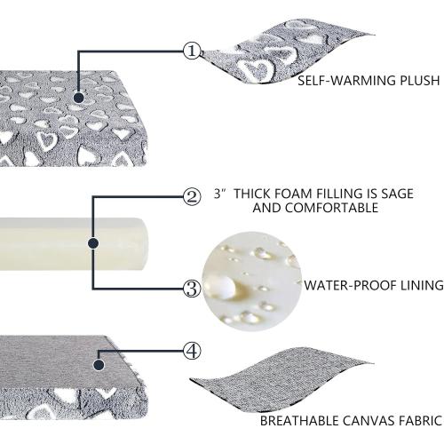 VANKEAN Reversible Cool and Warm Dog Bed Mat for Crates - Stylish Pad With Waterproof Inner Linings and Removable Machine Washable Cover, Firm Support for Small to XX-Large Dogs, Grey