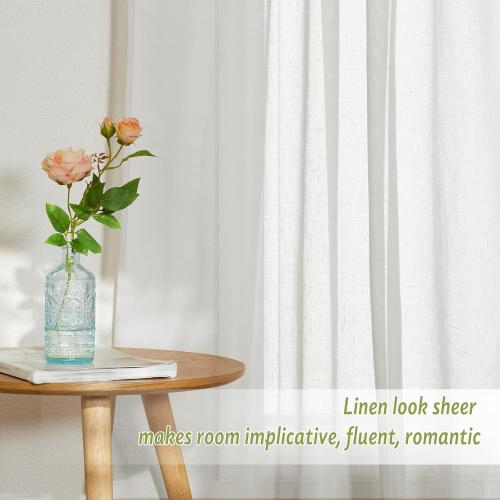 PONY DANCE Linen Curtains 96 inches Long - 2 Panels Natural Flax Blended Sheer Drapes for Living Room, Window Treatments Panels for Patio Glass Door/Bedroom, 52 x 96 in, Natural