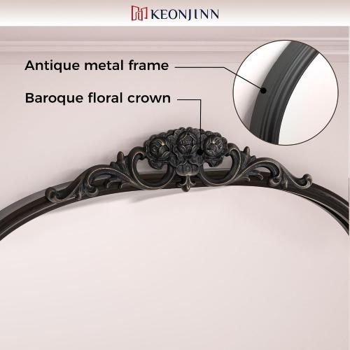 Keonjinn Antique Arched Mirror - 24 x 36, Black Vintage Wall Mirror with Metal Frame, Baroque Arch Design, Decorative for Mantle, Bathroom, Living Room, Hallway, Fireplace