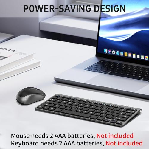 Compact Wireless Keyboard Mouse Combo, Mini Portable Travel Keyboard and Silent Mouse Set with USB Receiver, Quiet Click, Small Size, Adjustable 2400 DPI for Computer, Laptop, PC, Windows, Mac