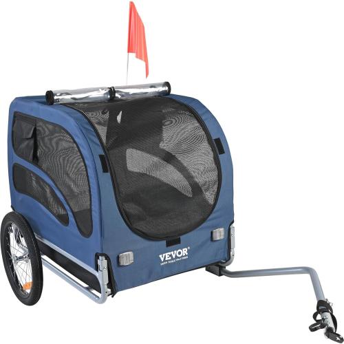 VEVOR Dog Bike Trailer, Supports up to 100 lbs, Pet Cart Bicycle Carrier, Easy Folding Frame with Quick Release Wheels, Universal Bicycle Coupler, Reflectors, Flag, Collapsible to Store