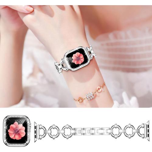 Mesime Compatible with  Watch Band 38mm 40mm 41mm 42mm 44mm 45mm 46mm, Women Bling Jewelry Bands with Tempered Glass Screen Protector Case, Shiny Strap for iWatch Series 11/10/9/8/7/6/5/4/3/2/1/SE