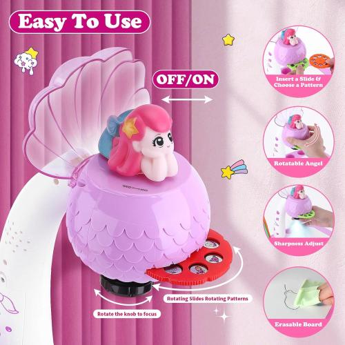 Hoarosall Drawing Projector for Kids, Drawing Board Pad, Color Pens, Pencils, Crayons, Scrapbook etc,Tracing Projector, Ideal Toy for 3  Year Old Girls (Mermaid Kit)