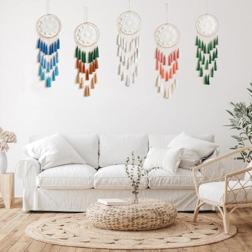 Artilady Macrame Dream Catchers for Bedroom - Tassel Wall Hanging Handmade Dreamcatchers Home Decor with Tassel Feather Ornament Craft Blessing Gift