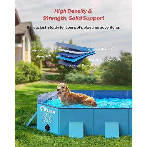 Peteast Foldable Dog Pool -  Hard Plastic Portable Pet Bath Tub with Non-Slip & Reinforced Stability, Collapsible Design for Indoor Outdoor Backyard Use (Blue)