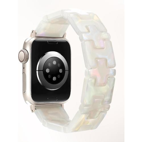 JR.DM Resin Stretchy Tortoise Shell Fancy Beaded Bracelet Light Watch Band Women Compatible with Apple Watch Band 38mm 40mm 41mm 42mm (S11/10) Strap Wristband for iWatch Series 11/10/9/8/7/6/5/4/3/2/1/SE/Ultra