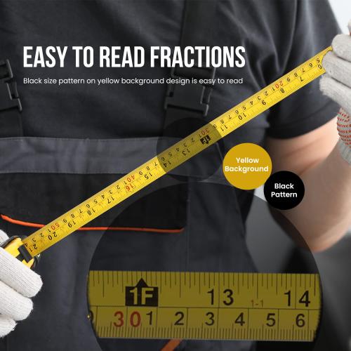 Lichamp 27FT/8M SAE and Metric Tape Measure 6 Pack, Retractable and Easy Read Measuring Tape Bulk Set, Min 1/8 inch Fraction and 1mm Scale