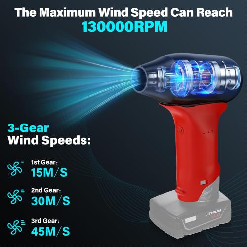 for Milwaukee M12 12V Lithium Battery Powered Jet Dry Blower, 130000RPM Compressed Air Duster, 3 Gear Adjustable Air Duster, Jet Fan Mini Blower for Tools, Car, Computer, Keyboard(No Battery)