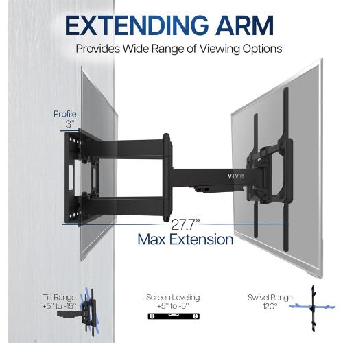 VIVO 60 to 120 inch Large Screen Heavy Duty TV Wall Mount for LCD LED Flat and Curved Screens, Articulating Swivel Mount, Max VESA 900x600mm, Black, MOUNT-VW120M