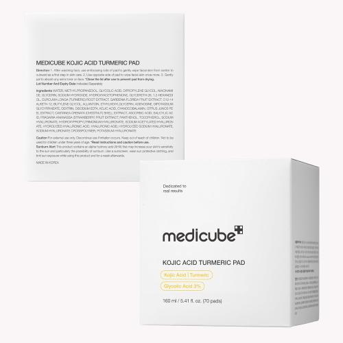 medicube Toner Pads Kojic Acid Turmeric Clarifying Toner Pad for Troubled Skin & Use After Spot Care, Soothing with Kojic Acid, Turmeric, Niacinamide, Glycolic Acid, Korean Skin Care, 70 Pads (1 Pack)