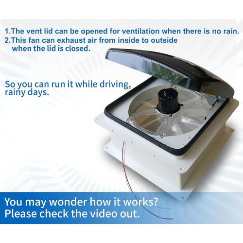 Build-in Rain Shield RV Roof Fan Vent Trailer Camper 10 Speed 12V 14'' Reversible