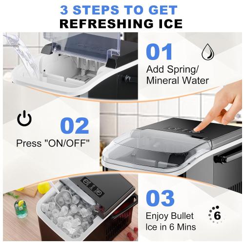 NEWBULIG Ice Makers Countertop with Handle, Portable Ice Machine | 9 Bullet Cubes in 6 Mins, 26lbs in 24Hrs, Auto-Cleaning, with Basket and Scoop, for Home, Kitchen, RV, Camping, Black‼️little dirt‼️