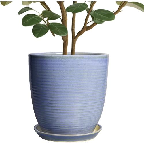 Blue-Purple 10 Inch Plant Pot - Round Ceramic Planter with Drainage Hole and Plant Saucer Indoor Outdoor for Decoration, Modern Home Garden Office Decor, House Warming Gifts, Blue-Purple