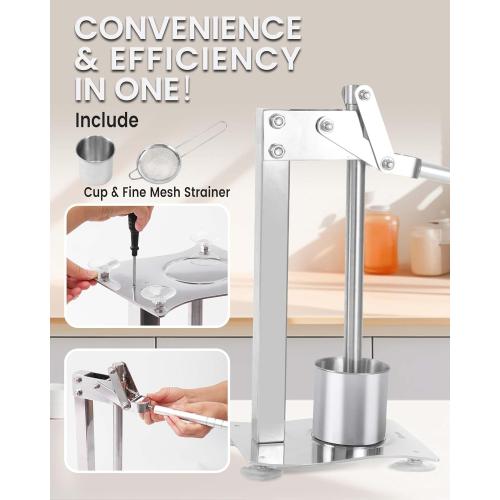 Lemon Smasher Stainless Steel Fruit Juicer with Cup & Strainer,Nut Grinder Manual Heavy Duty Juicer Machine Lemon Press Nut Crusher Used for Juicing and Crushing Nuts for Commercial&Home Use