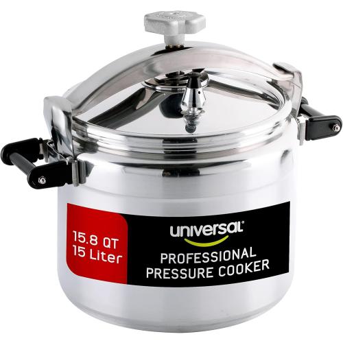 Universal (Large) 15.8-Quart Aluminum Pressure Cooker for Professional Use – Commercial-Grade, 1 Safety Valve, Reinforced Handles, Easy-Open Lid, – Ideal for Large Kitchens, and Restaurants