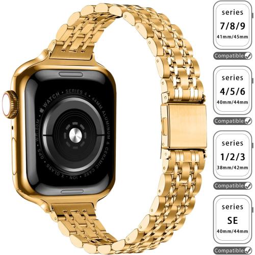 Slim Watch Band Compatible with Apple Watch 41mm 45mm 42mm 44mm 40mm 38mm Metal Stainless Steel Watchband Suitable for iWatch 11/10/9/8/7/6/5/4/3/2/1/SE Series Women Luxury Strap