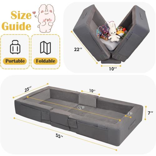 ENITYA Toddler Travel Bed – Portable Foldable Soft Foam Floor Bed for Kids 1–4yr, No Assembly, Washable Cover, Built-in Safety Rails, Compact for Travel & Home Use, Grey