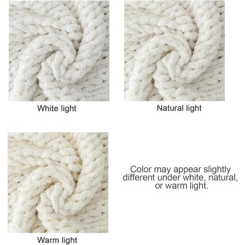Luxury Super Chunky Knit Throw Blanket, Handmade Chenille Cable Knit Crochet Blanket 50x60, Soft Thick Chunky Yarn Knit Throw for Couch & Bed, No Shedding, Ivory/Cream Home Decor Gift