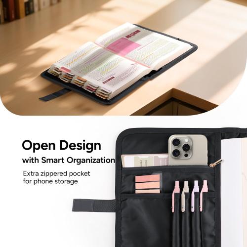 Adjustable Bible Cover with 75 Bible Tabs - Bible Cover Case for Women，Waterproof, Washable Quilted Bible Case，Reusable Christian Gifts for Women (Black, TS)