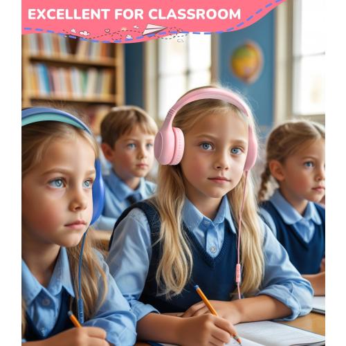 Upgrade USB Type C Kids Headphones, Wired Headphones for Kids with Microphone for Boys Girls, Adjustable 85dB/94dB Volume Limited (Pink)
