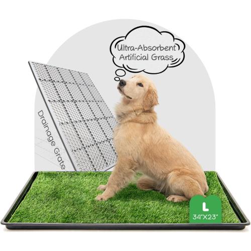 Dog Grass Pad with Tray, 34 23in Large Litter Box, 2 Grass Pad for Dogs Potty Washable, Thick Soft Odor-Free Hemmed Dog Pee Grass, Indoor Potty Training Balcony