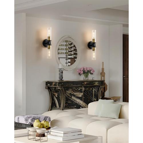 KSRYSZCQ Wall Sconces Set of Two Black and Gold Bathroom Wall Sconce with Clear Glass 15.75 Modern Wall Sconces for Bathroom Living Room Hallway Bedroom Kitchen