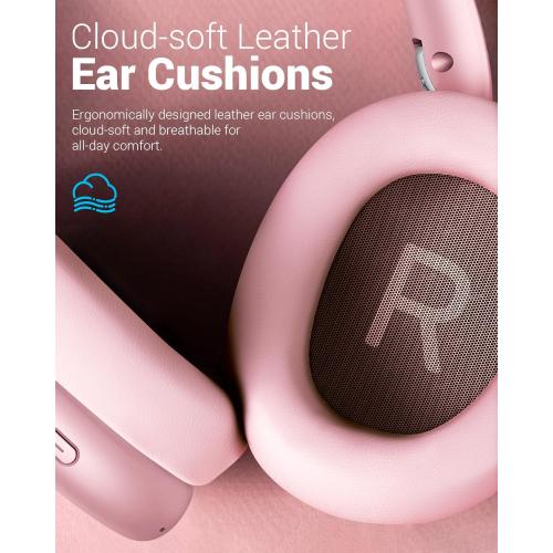Wentronic Y01 Wireless Noise Canceling Headphones Bluetooth 5.3 Over Ear Headphones with Microphone, Hi-Res Audio, 48H Playtime, Foldable Comfortable Earpads,Compatible with iOS,Android,PC, Pink