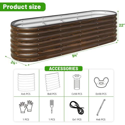 SnugNiture 8x2x2ft Raised Garden Bed Kit, 24 Tall Outdoor Metal Raised Planter Box for Planting Plants Vegetables Flowers Fruits, Brown