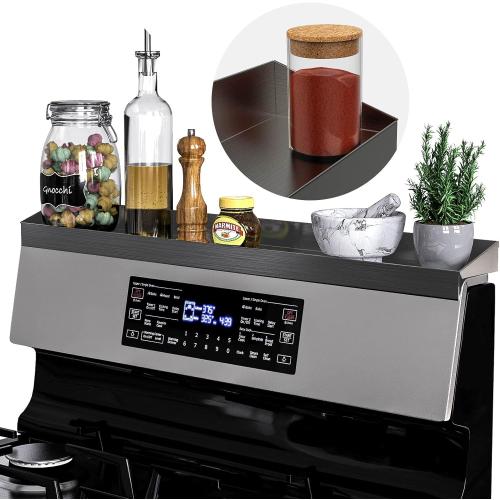 IIIOIIIA Stove Top Magnetic Shelf for Kitchen Organization, 30 Magnetic Spice Rack Over The Stove, 4 Deep Spice Organizer with Border All Around, Brushed Stainless, Black