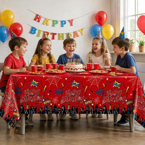 3Pcs Spider Birthday Party Tablecloth Decorations, Disposable Plastic Cartoon Spider Tablecloths Red Table Cover for Rectangle Table Boy’s Birthday Party Supplies, 54x108 inches
