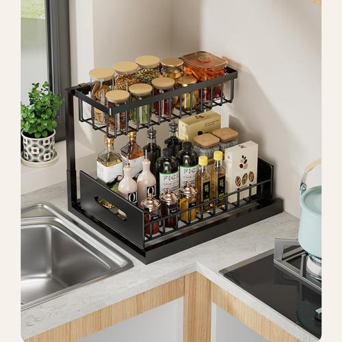 Black Under Sink Organizer, Pull Out Cabinet Storage Organizers 2 Tier Slide Out Sink Shelf Cabinet Storage Shelves, Storage for Kitchen Bathroom