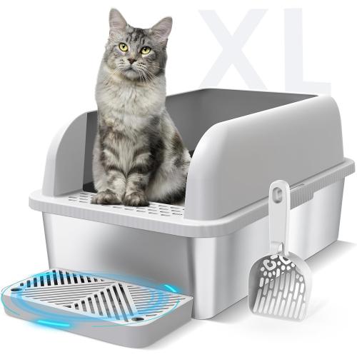 Enclosed Stainless Steel Cat Litter Box with Lid Extra Large Litter Box for Big Cats XL Metal Litter Pan Tray with High Wall Sides Enclosure, Non-Sticky, Anti-Leakage, Easy Cleaning - little damage, see the pictures
