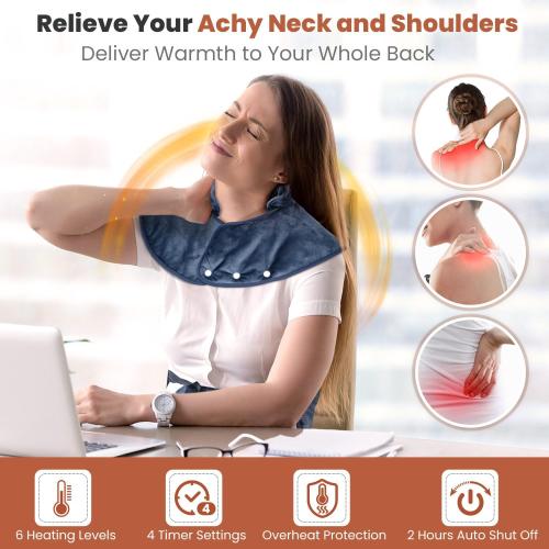 Heating Pad for Back Pain Relief, Large Electric Heat Pad for Neck and Shoulders, 6 Heat Settings & Auto Shut Off Hot Pad, Machine Washable Ultra Soft Fabric, Gifts for Women, Men, Mom, Dad
