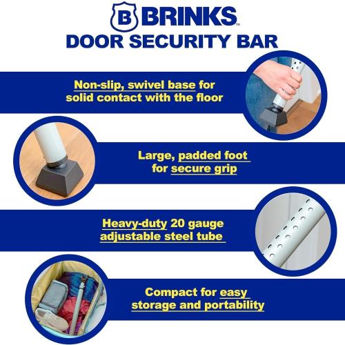 BRINKS Door Security Bar - Adjustable Brinks Door Security Bar for Travel, School, Dorm and Home - Door Jammer for Hinged Doors and Sliding Door Security – Black