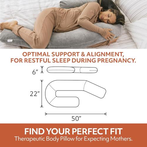 MedCline Therapeutic Full Length Body Pillow, Adjustable Shredded Memory Foam Pillow for Side Sleepers, J-Shaped Body Pillow for Neck, Back, and Hip Support, Removable Washable Cover, 22x50x6