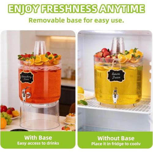2 Gallon Beverage Dispenser for Parties 2 PACK, BPA-Free Drink Dispenser with No Drip Spigot, Juice Dispensers with Stand, Transparent Plastic Water Dispenser, Drink Fountains with Multi-Function Lid